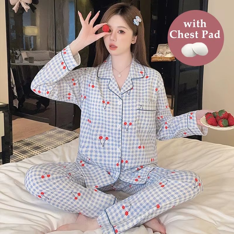 ElyraLux جودة عالية الكرتون المرأة ملابس خاصة مجموعة عادية ملابس المنزل ربيع الخريف الموسمية سترة منامة مريحة - الصورة 4