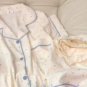 طباعة البولكا نقطة النساء منامة ملابس خاصة القطن بيجامة مجموعة بلوزات وسراويل 2 قطعة مجموعة عادية مريحة المنزل دعوى وتتسابق الحلو
