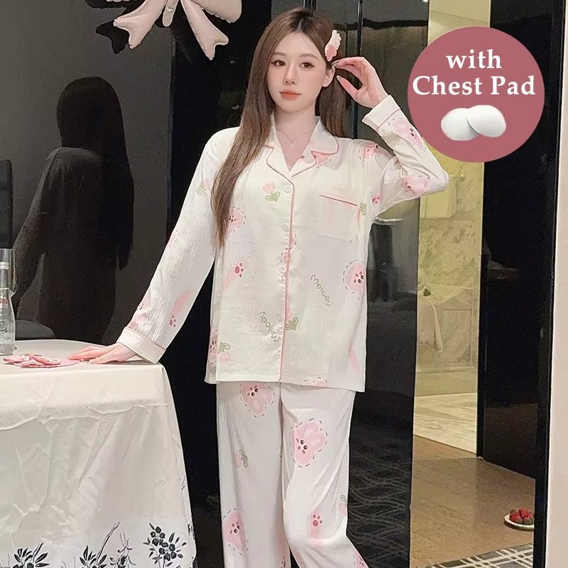 ElyraLux جودة عالية الكرتون المرأة ملابس خاصة مجموعة عادية ملابس المنزل ربيع الخريف الموسمية سترة منامة مريحة - الصورة 3