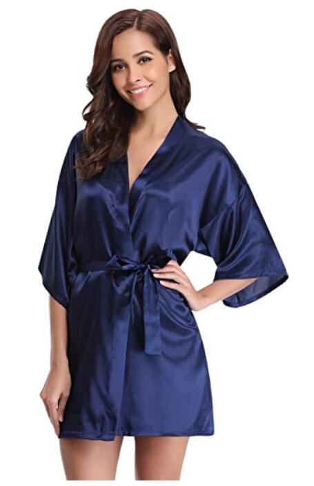جديد الحرير كيمونو رداء Bathrobe النساء الحرير وصيفه الشرف Robes مثير الأزرق الداكن Robes الساتان رداء السيدات خلع الملابس العباءات - الصورة 5