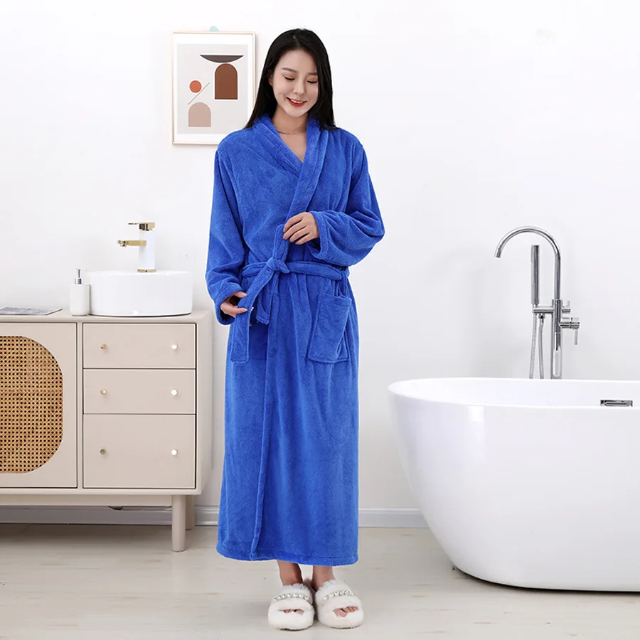 الخريف الشتاء الإناث البشكير كيمونو ثوب نوم الفانيلا رداء طويل فستان المنزل لينة الدافئة المرجان الصوف ملابس خاصة صالة ارتداء - الصورة 2