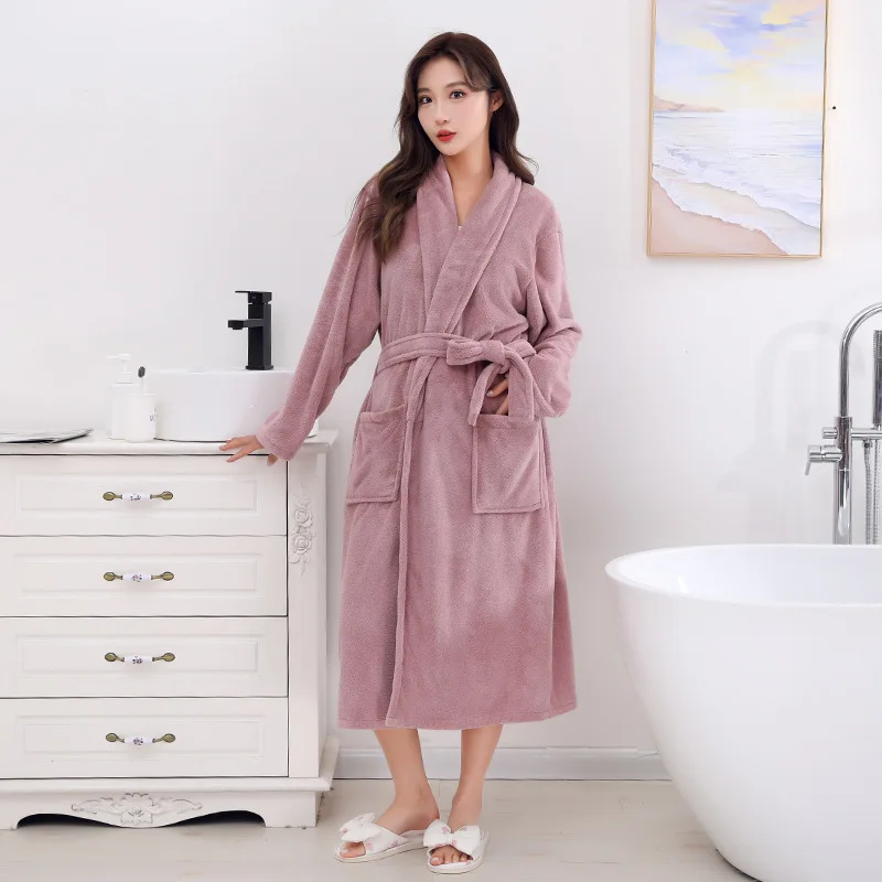 الخريف الشتاء الإناث البشكير كيمونو ثوب نوم الفانيلا رداء طويل فستان المنزل لينة الدافئة المرجان الصوف ملابس خاصة صالة ارتداء - الصورة 7