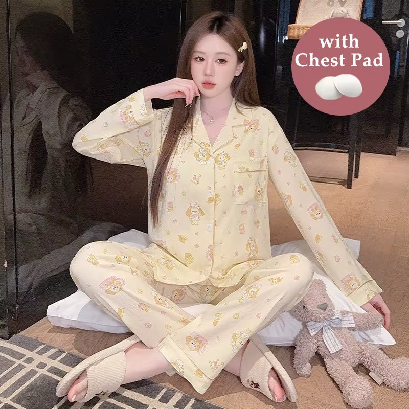 ElyraLux جودة عالية الكرتون المرأة ملابس خاصة مجموعة عادية ملابس المنزل ربيع الخريف الموسمية سترة منامة مريحة