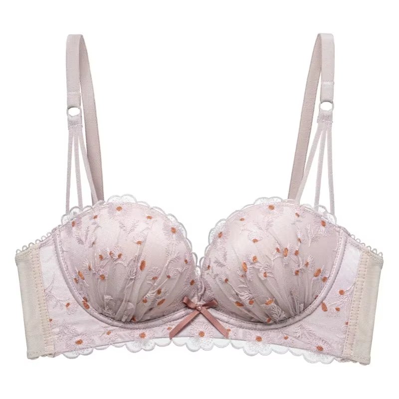 حمالة صدر دانتيل فرنسية مصممة MOYISU - Kawaii Push Up Bralette Wireless، ملابس داخلية مطرزة مضادة للترهل لمجموعة الشتاء المثيرة الصغيرة - الصورة 4