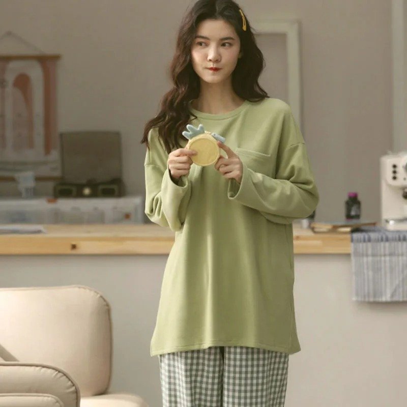 طقم بيجامات نسائية بأكمام طويلة منقوشة ، ملابس منزلية ترفيهية ، فتيات ، طلاب ، ربيع وخريف ، جديد ، كاجوال - الصورة 3