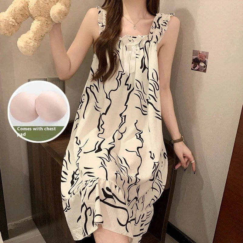 ثوب نوم نسائي بحمالة صدر مع وسادات حمالة صدر ، ثوب نوم للسيدات ، سترة صيفية ، يمكن ارتداؤها في الخارج ، ملابس منزلية - الصورة 2